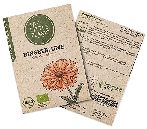 Little Plants BIO Ringelblumen Samen, 200 Ringelblumensamen, hohe Keimrate, 100% Natürlich, BIO Samen Calendula für Blumengarten Blumenbeet Hochbeet – BIO Blumensamen Blumenwiese Nachhaltig