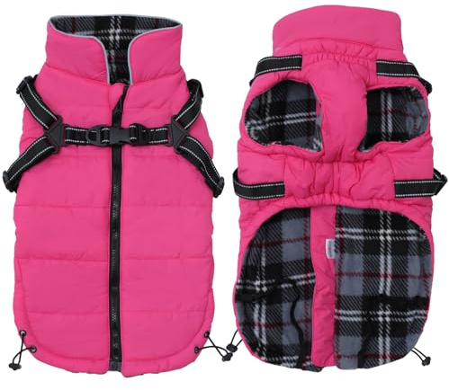 Pethiy- Caldo Cappotto Invernali per Cane con Pettorina integrata, Impermeabile Giacca/Vestiti per cane in Pile con Collo alto antivento e,zip up cappottino per cani piccola taglia-Rosa-XS