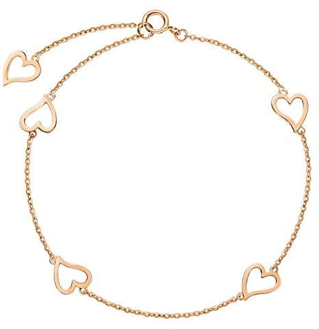 FANCIME Bracciale in Oro Rosa Massiccio 14 carati (585) Delicato e Minimalista Cuore Gioielli per Donne e Ragazze, Lunghezza della Catena: 15 + 2 + 2 cm