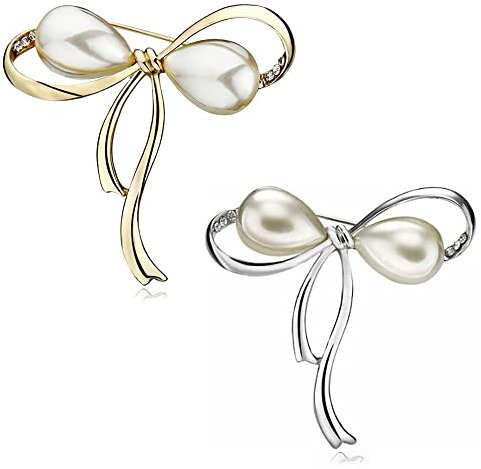 SSyang 2pcs Broche Bowknot Broche Perle Bowknot Artificielle,Broche Bowknot Vintage pour Femmes Broche de fixation de vêtements,pour la Fixation de Pull,Châles et Robes,Cadeaux pour Les Filles