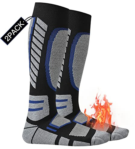 COOPLUS 2 Pack Ski Socks for Women Men Compression Knee High Winter Warm Socks for Skiing Snowboarding Outdoor Sports Gift
