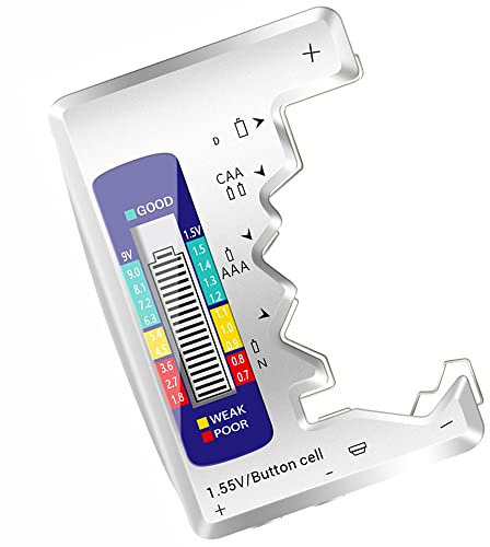 Greluma 1 Piece Probador de batería Universal Digital, comprobador de batería para todas las baterías C AA AAA D N 9V 6F22 1,5 V, pilas de botón pequeñas, Mini baterías