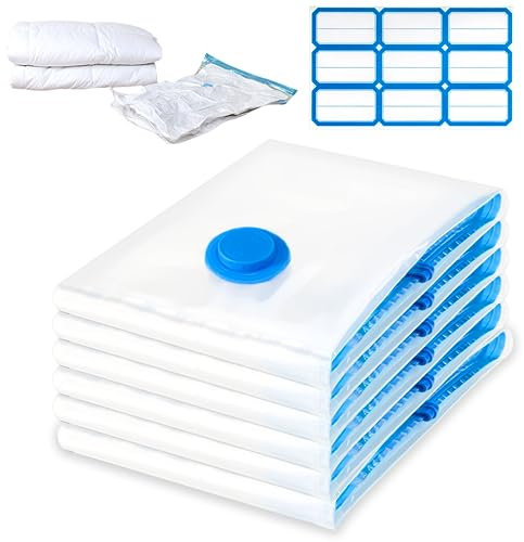 6 Sacchetti Sottovuoto Vestiti Piumoni XL, 100x80cm Sacchi Sottovuoto Jumbo Salvaspazio Buste per Biancheria, Piumini e Cuscini