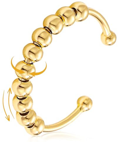 QESSUVNC 925 Silber Anti-Stress Ring Verstellbar, Anxiety Ring Mit Perlen, Frauen Antistress Schmuck Zur Linderung Von Angst, Fidget Offene Stressringe (Gold)