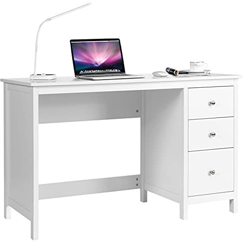 COSTWAY Schreibtisch mit 3 Schubladen, Computertisch aus Holz, Kinderschreibtisch, PC-Tisch, Bürotisch für Zuhause, Büro, 120 x 50 x 75 cm (Weiß)