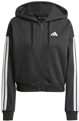 adidas Donna Essentials 3-Stripes French Terry Full Zip Hoodie Sweatshirt, Black/White, L