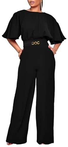 acelyn Elegant Jumpsuit for Women Dressy Sexy Plus Size Wide Leg Pant Suit One Piece Party Outfits Black M