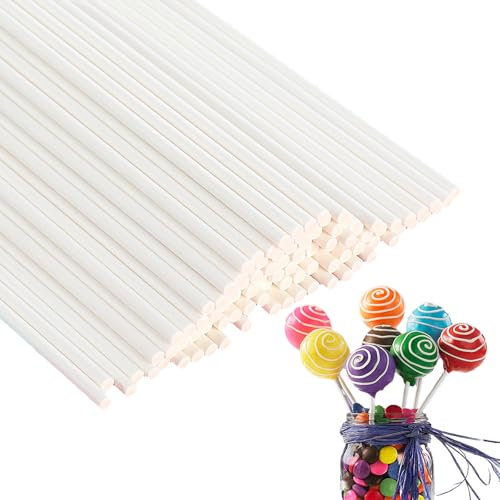 LABUYI 50 Piezas Palos para Cake Pops,Palos Cake Pops,Palitos Piruletas,Palos De Piruleta,Palitos de Papel Lollipop Sticks,Palitos Cake Pop Stick,Lollipop Cake Paper Sticks,DIY,Blanca,15cm*3.5mm