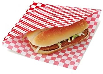Tocnvoe - 200 Pezzi di Carta Alimentare Anti Grasso, 19x17 cm, Modelli Scozzese Bianco Rosso, Durevole, Resistente All'umidità e al Grasso, Sacchetto di Carta per Panini, Hamburger, Snack