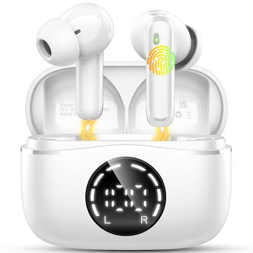 Auriculares Inalámbricos Bluetooth, Auriculares Bluetooth 5.4 HiFi Estéreo, 48H Cascos Inalambricos Bluetooth con ENC Reducción de Ruido, Pantalla LED, Carga Rápida USB-C, IPX7 Impermeable Audifonos