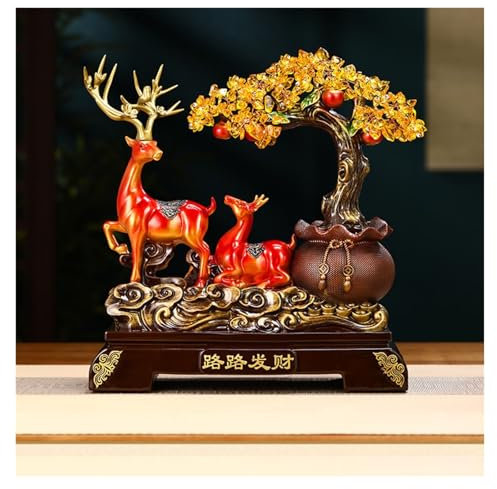 XUJUAN-0227 Crystal Tree Creative Resin Deer Ornaments Home Accessories Living Room Entrance Wine Cooler Decoration Crystal Fortune Tree Home Decoration Artificial Treesd