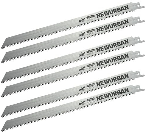 NEWURBAN Paquete de 6 Hojas de Sierra Recíproca de Acero Inoxidable - 12 (300 mm) 8TPI - Para Corte de Alimentos de Hueso de Carne Congelada