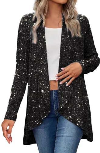 Women's Sequin Jacket Sparkly Cardigans Glitter Open Front Jackets Long Sleeve Ladies Sparkly Tops High-Low Hem Cardigan Lightweight Clubbing Wedding Shiny Party Tops Festival Concert Outfit