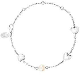 Breil, Collezione Kilos of Love, Bracciale da Donna in Acciaio Lucido, Cuori e Perla Naturale d'Acqua Dolce, Chiusura a Moschettone Regolabile