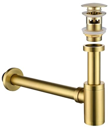 Trappole a Bottiglia in Acciaio Inox - Set Completo Sifone per Lavello da Cucina e Bagno con Troppopieno, Tappo per Lavello, Oro Spazzolato