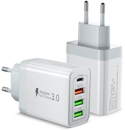 2 Pack Cargador USB C 40W, Cargador iPhone Carga Rapida, 4 Puertos Enchufe USB, Múltiple Cargadors PD+QC3.0 Rápido Pared Adaptador Tipo C para iPhone 16 15 14 13 12 Pro MAX,iPad,Samsung S25 S24 S23