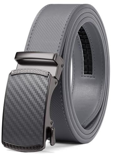 SENDEFN Men's Leather Belt Automatic Ratchet Buckle Slide Belt for Dress Casual Trim to Fit with Gift Box