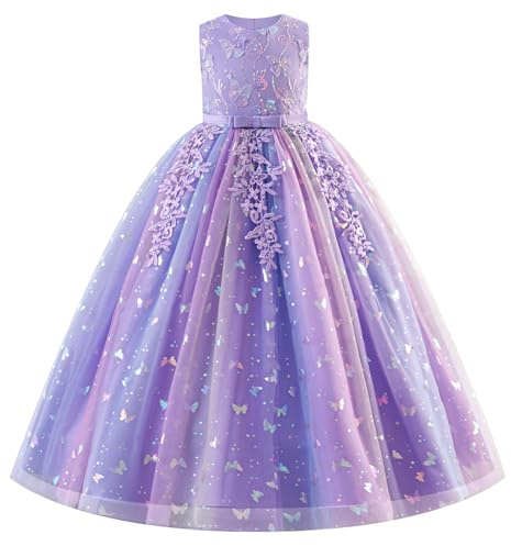 IBAKOM Girls Princess Dress: Sleeveless Sparkle Sequins 3D Flower Ruffle Tulle Tutu Flower Girl Dress - Birthday Wedding Party Ball Gown