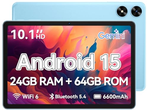 SHARECLOUD Tablet 10.1 inch, Android 15 Tablet with Case, 24GB RAM + 64GB ROM 1 TB Expandable, 1280x800 HD IPS Touch Screen, 8H Battery, WiFi 6, BT 5.4, Dual Camera (Blue)