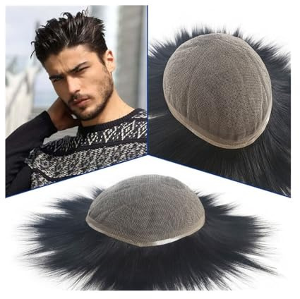 Uso Masculino Tupé de Cabello Humano con Base Encaje Completo for Hombres, línea Natural, Sistema reemplazo Liso Cabeza de Peluca(7x9)
