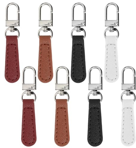 8 PCS Zipper Pull Replacement, 7 Cm Detachable PU Leather Zip Puller Replacement for Luggage Backpacks Jackets Handbags (Black/White/Wine Brown/Brown)