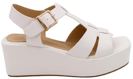 CIARA LONDON Women's Platform Wedge Sandals Slingback T-Strap Buckle Comfort Summer Shoes