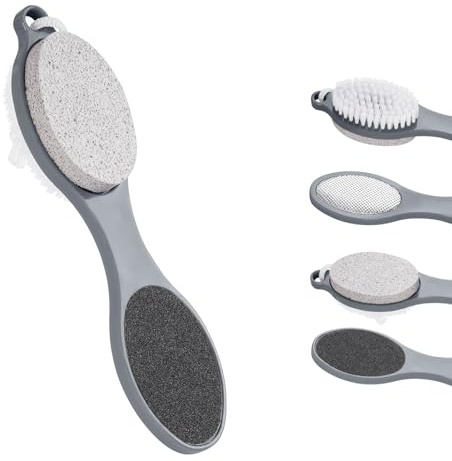 4 in 1 lima per piedi e rimozione calli, lima per pedicure per pelle dura, spazzola per scrubber per piedi, pietra pomice, strumenti per la cura dei piedi per rimuovere la pelle morta, piedi bagnati e