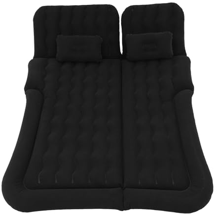 Guoked Materasso per auto, 174 x 126 cm, nero, in PVC floccato su entrambi i lati, gonfiabile, rimovibile, impermeabile, con pompa ad aria, 2 cuscini, per SUV, station wagon, campeggio, all'aperto