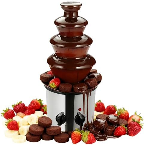 HUOMMGS chokladfontän 4 våningar chokladfontän med smältfunktion 170 W elektrisk chokladfontän 2 l chokladfondue rostfritt stål choklad fontän silver chokladfontän med halkfri fot