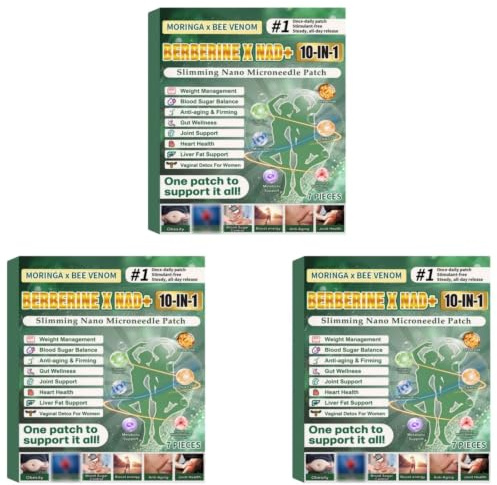 Liten nållapp för viktminskning och globalt välbefinnande - Berberine x NAD+ 10-i-1 - Moringa och bigift - utan stimulantia - 7 stycken