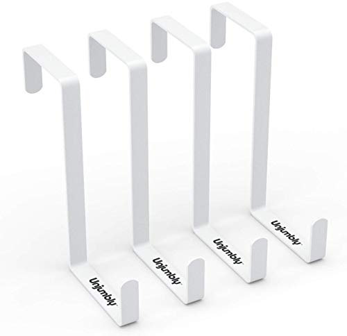 Unjumbly Over Door Hooks, 4 Pack Metal Over Door Hanger - Coat Hooks for Hanging Towel, Bag, Robe - Reversible Over Door Hook for Bedroom, Bathroom, Wardrobe, White