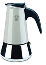 Pezzetti, Steelexpress Caffettiera 4 Tazze in Acciao Inox, Manico Ergonomico Resistente al Calore, Adatta a Tutti i Piani Cottura, Adatta ai Piani Induzione, Color Tortora