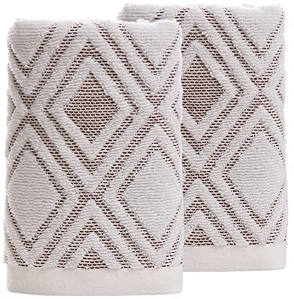 Pidada Hand Towels Set of 2 Diamond Pattern 100% Cotton Absorbent Soft Decorative Towel for Bathroom (Beige Brown)