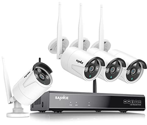 SANNCE Kit Caméra de Surveillance sans Fil NVR 5 MP 8 CH sans Fil + 4 x 3 MP Caméra de Surveillance Extérieure sans Disque Dur AI Human Detection IP66 étanche Compatible Amazon Alexa