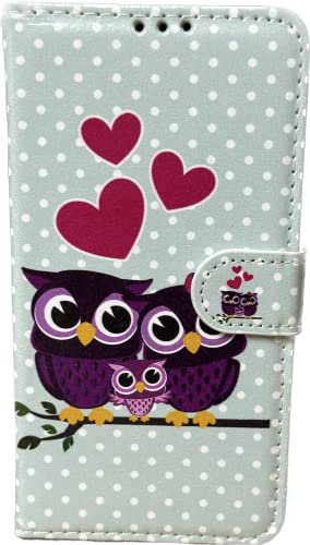 iPhone XR Leather Wallet Case - Folio Flip Book Cover with Magnetic Clasp Closure - Adjustable Viewing Stand (iPhone XR, Family Owl)