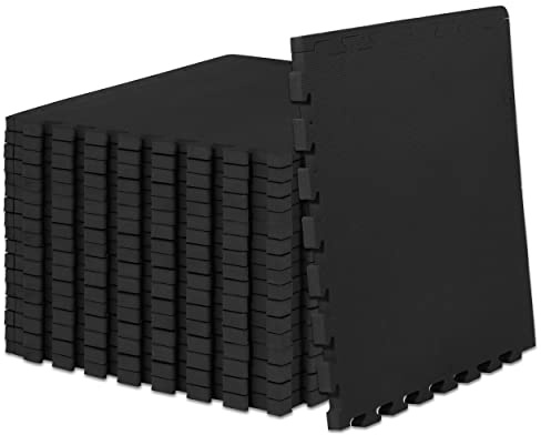 ProsourceFit Weaved Pattern Extra Thick Exercise Puzzle Mat 1-inch, EVA Foam Interlocking Tiles for Protective, Cushioned Flooring for Home and Gym Equipment; Black, 72 SQ FT, 18 Tiles