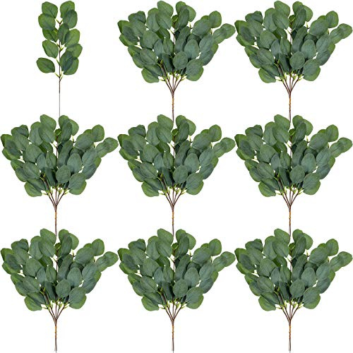 WILLBOND 40 Pieces Artificial Eucalyptus Leaves Stems Fake Silver Dollar Eucalyptus Stems Greenery for Centerpiece Wedding Bridal Bouquets Flower Arrangements Home Decor