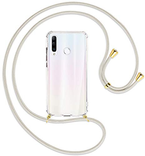 mtb more energy Handykette kompatibel mit Huawei P30 Lite, P30 Lite New Edition (6.15'') - Broken White/Gold - Smartphone Hülle zum Umhängen - Anti Shock Full TPU Case