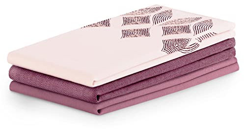 AmeliaHome 3er Set Geschirrtücher Baumwolle Küchentücher 50x70 cm Geometrisches Muster Letty Puderrosa Rosa