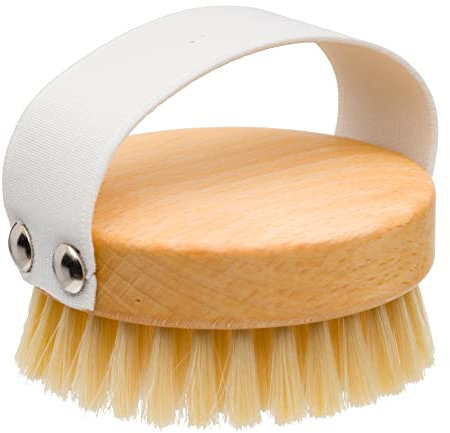 Redecker Massagebürste aus natürlichem Schweineborsten, mit geöltem Buchenholzgriff und Baumwollgürtel, 8,9 cm Durchmesser