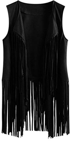 Reoyloep Gilet hippie sans manches à franges en daim synthétique vintage pour femme