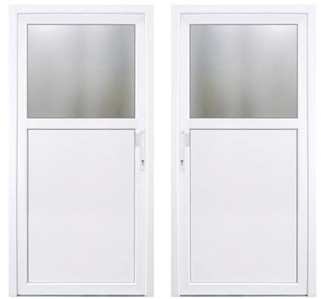 HORI® Kellertür Haustür aus Kunststoff Nebeneingangstür Komplettset Hauseingangstür weiß/anthrazit I Farbe: weiß I DIN rechts I Modell: Knauff I 210 x 100 cm