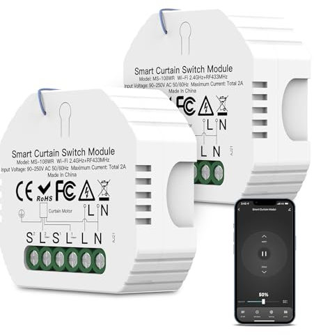 Wlan Rolladenschalter mit Prozentfunktion, 2.4GHz Alexa Smart Rolladen Rolladensteuerung Modul, APP und RF433 Steuerung, Kompatibel mit Smart Life Tuya App, Alexa Google (2)