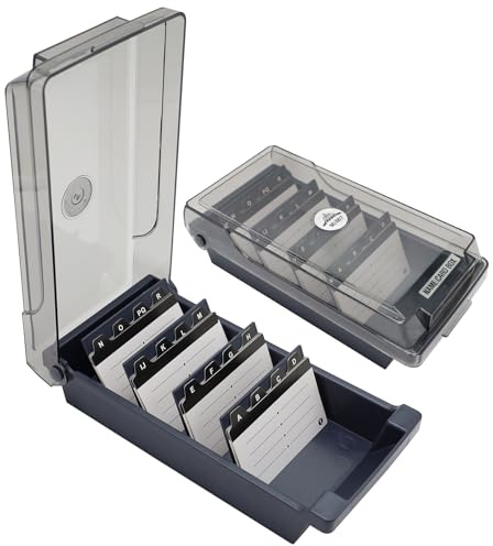DNDGDLUA Porte cartes de Visite Boîte de Rangement, boîte de rangement pour cartes de visite avec 4 séparateurs et onglets d'index A-Z, pour bureau Peut contenir 500 cartes