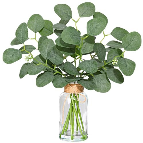Veryhome Artificial Eucalyptus Stems in Pot with Vase Fake Plants for Indoors Faux Plants Eucalyptus Leaves Artificial Greenary for Wedding Office Party Table Centerpiece Home Decor