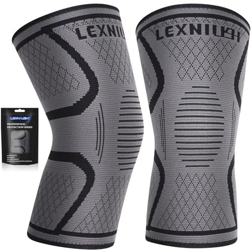 Lexniush 2 Stück Kniebandage Männer Damen, Kompression Kniestütze für Meniskus, Lindert Knieschmerzen, Arthrose, ACL, Laufen, Sport, Basketball, Gewichtheben, Beste Knieorthese für Knee Support