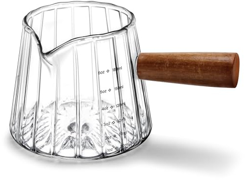Espresso Measuring Cup 6 Oz, Espresso Cup with Wood Handle, V-Shaped Spout