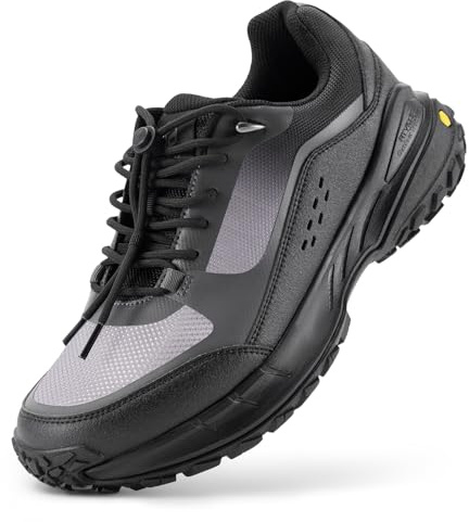 FitVille Zapatillas de Senderismo Extra Anchos para Hombre Zapatos de Trekking Antideslizantes Zapatillas Deportivas Transpirable para Exteriores Montaña Caminar Gris Oscuro/Negro 50 EU X-Ancho