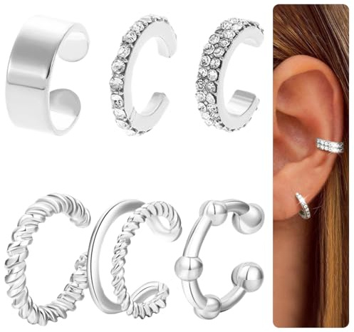 AFCJLTO Ear Cuff Pendientes Oreja Sin Agujero para Mujere Pendientes Clip Acero Inoxidable Pendientes Aro Mujer, plata