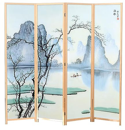 Raumteiler, 1,8 x 2 m hoch, bodenstehend, mit Holzrahmen/Regal, Schlafzimmer-Trennwand für Privatsphäre und Dekoration, 4 Paneele breit, 50 cm, Farbe A, Größe 180 cm (H)